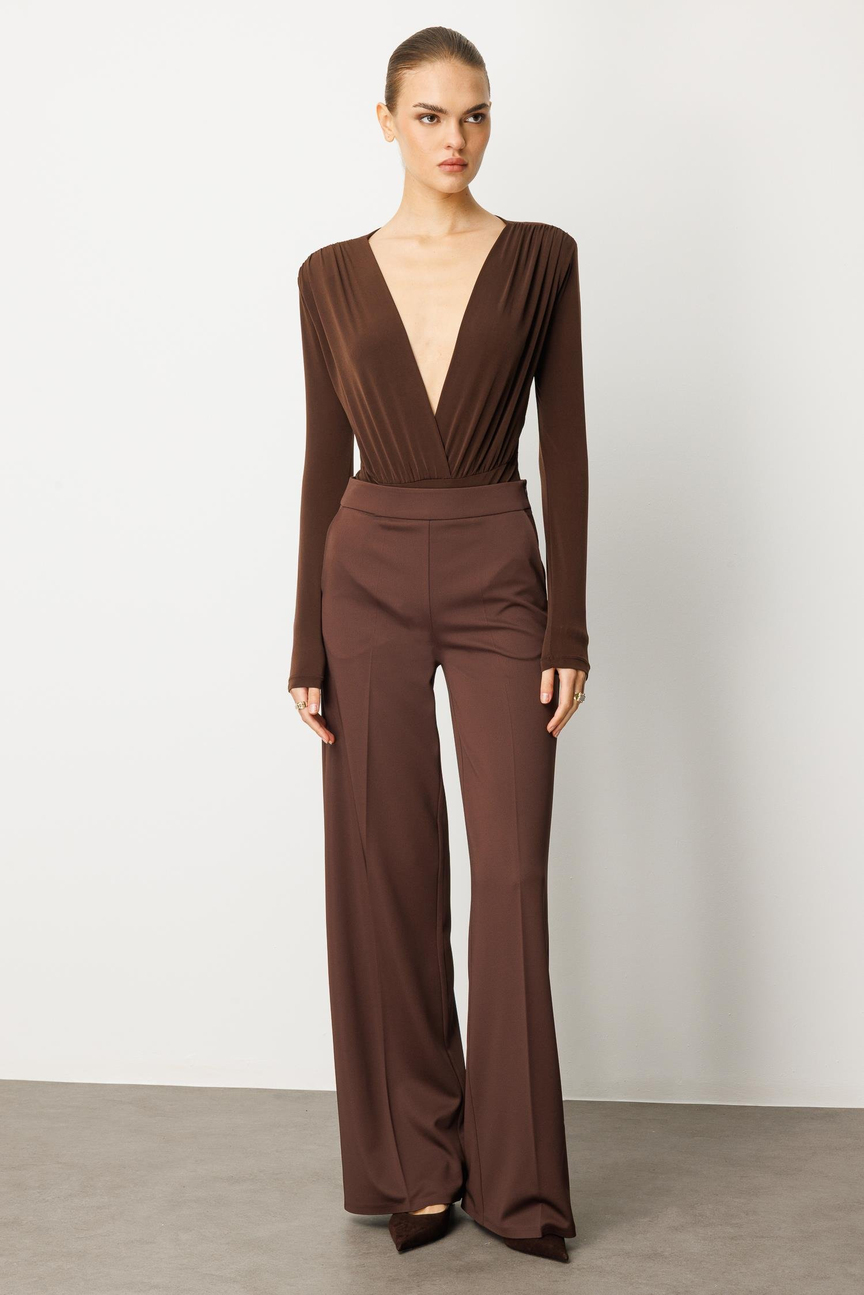 Knitted Bell-bottom Trousers BROWN