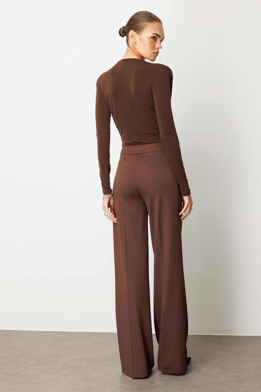 Knitted Bell-bottom Trousers BROWN
