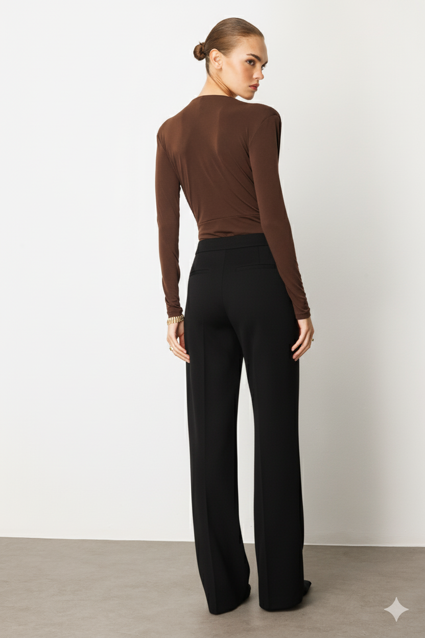 Knitted Bell-bottom Trousers BLACK