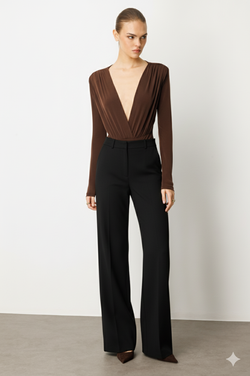 Knitted Bell-bottom Trousers BLACK