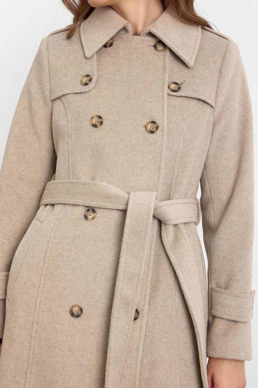 Double Breasted Long Coat with Cape Detail TAŞ