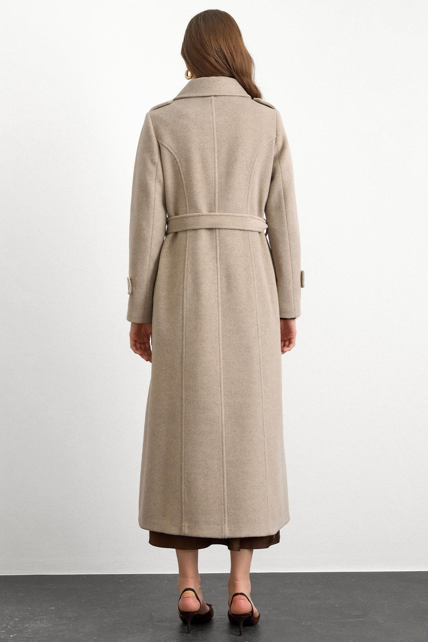 Double Breasted Long Coat with Cape Detail TAŞ