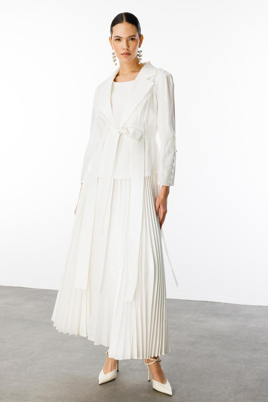 Pleated Skirt Dress & Jacket Double Suit WHITE