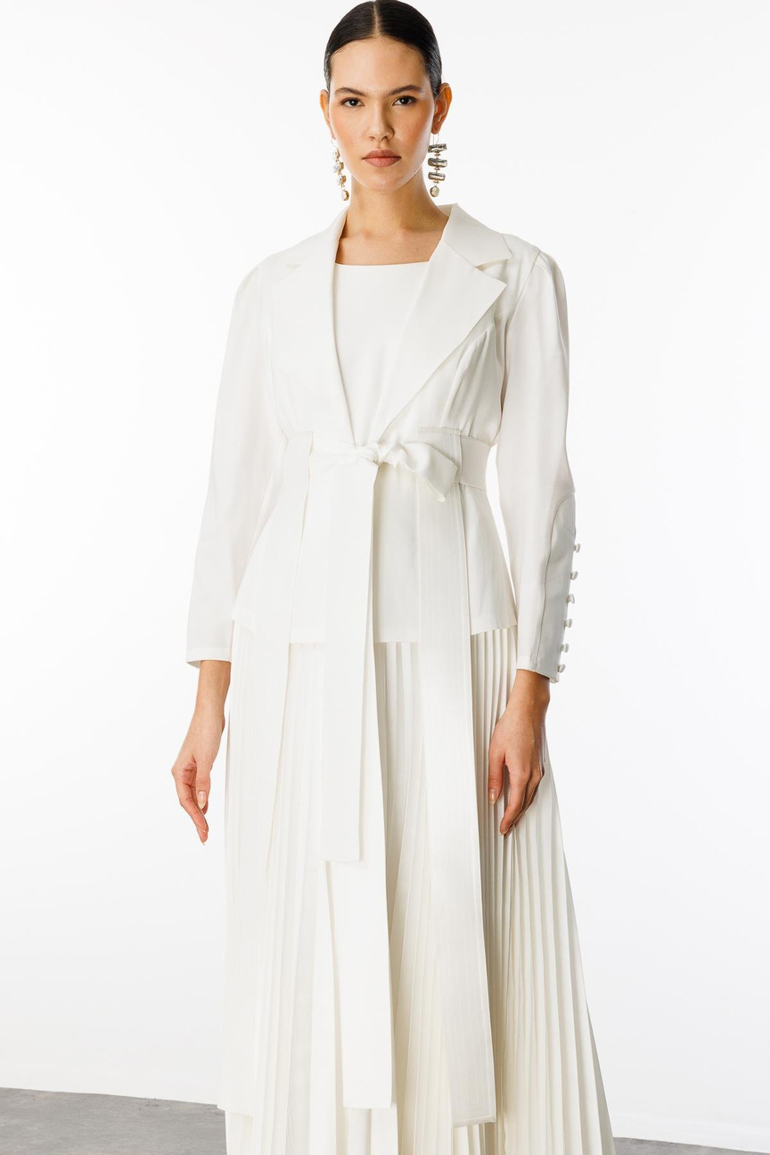 Pleated Skirt Dress & Jacket Double Suit WHITE