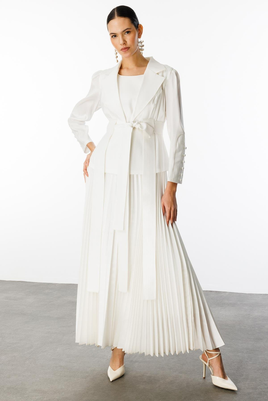 Pleated Skirt Dress & Jacket Double Suit WHITE