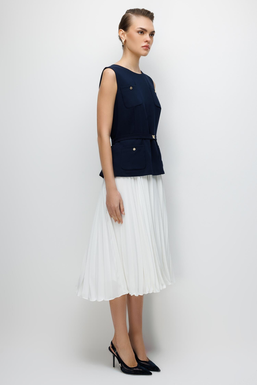 Pilise Etekli Krep Elbise LACİVERT