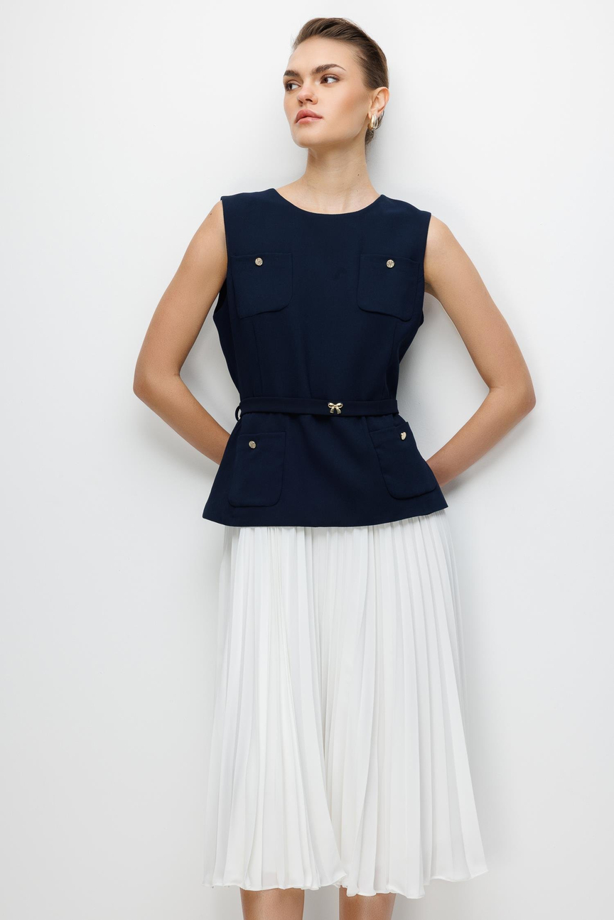 Pilise Etekli Krep Elbise LACİVERT