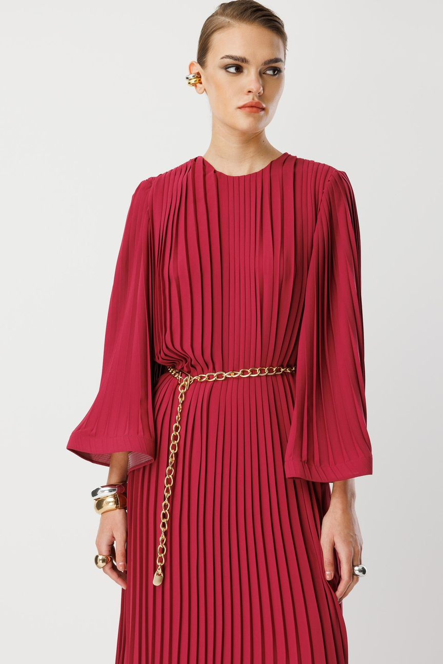 Piliseli Grenli Zincir Kemerli Elbise ROSE