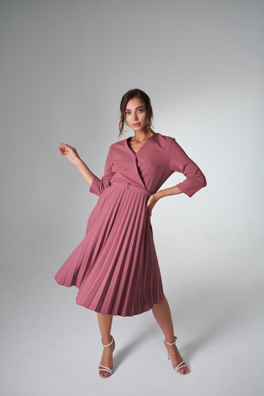 Nefeli Womens Pleated Double Breasted Dress Powder