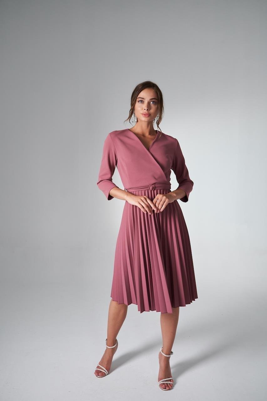 Nefeli Womens Pleated Double Breasted Dress Powder