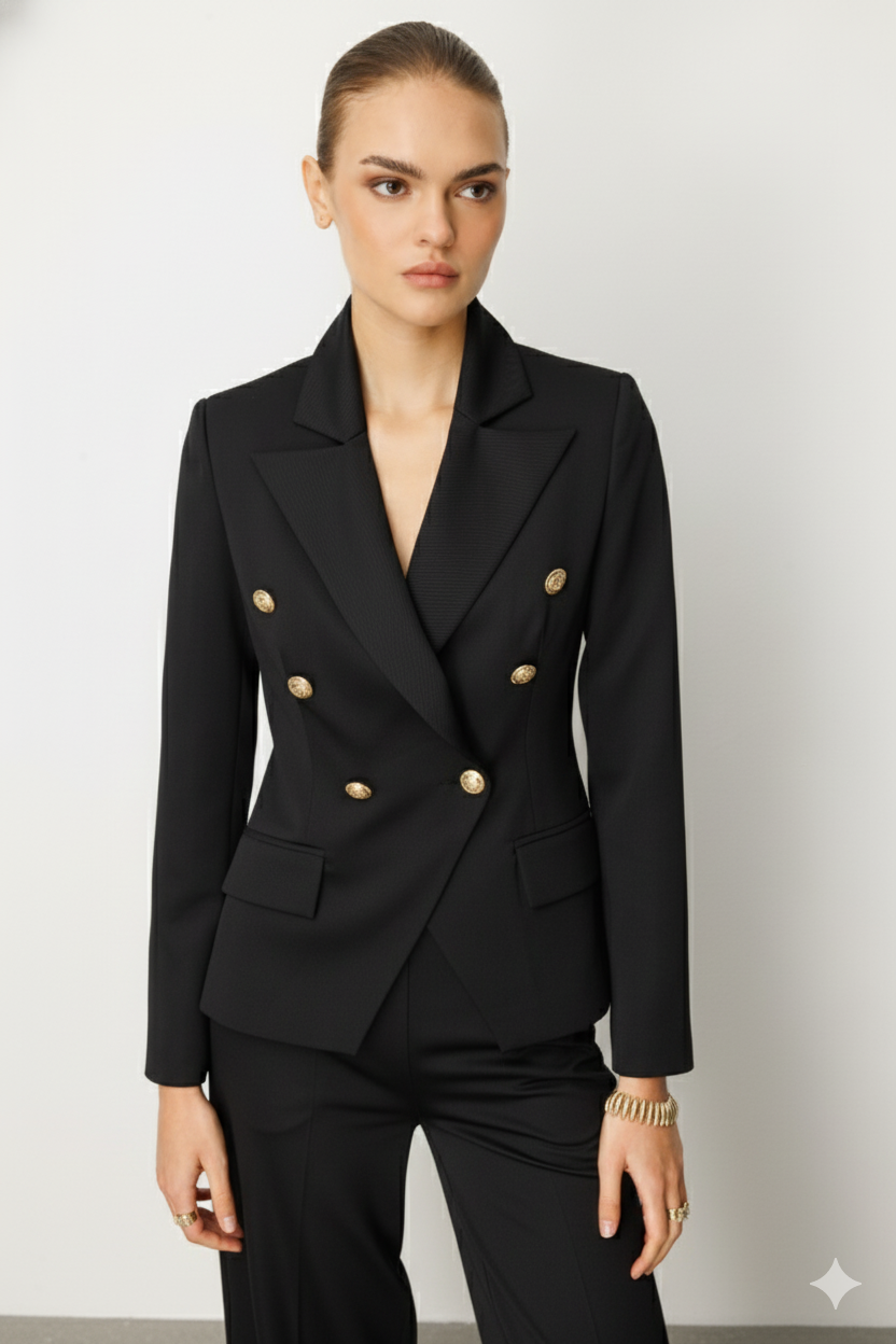 Şal Detaylı Örme Kruvaze Ceket SİYAH