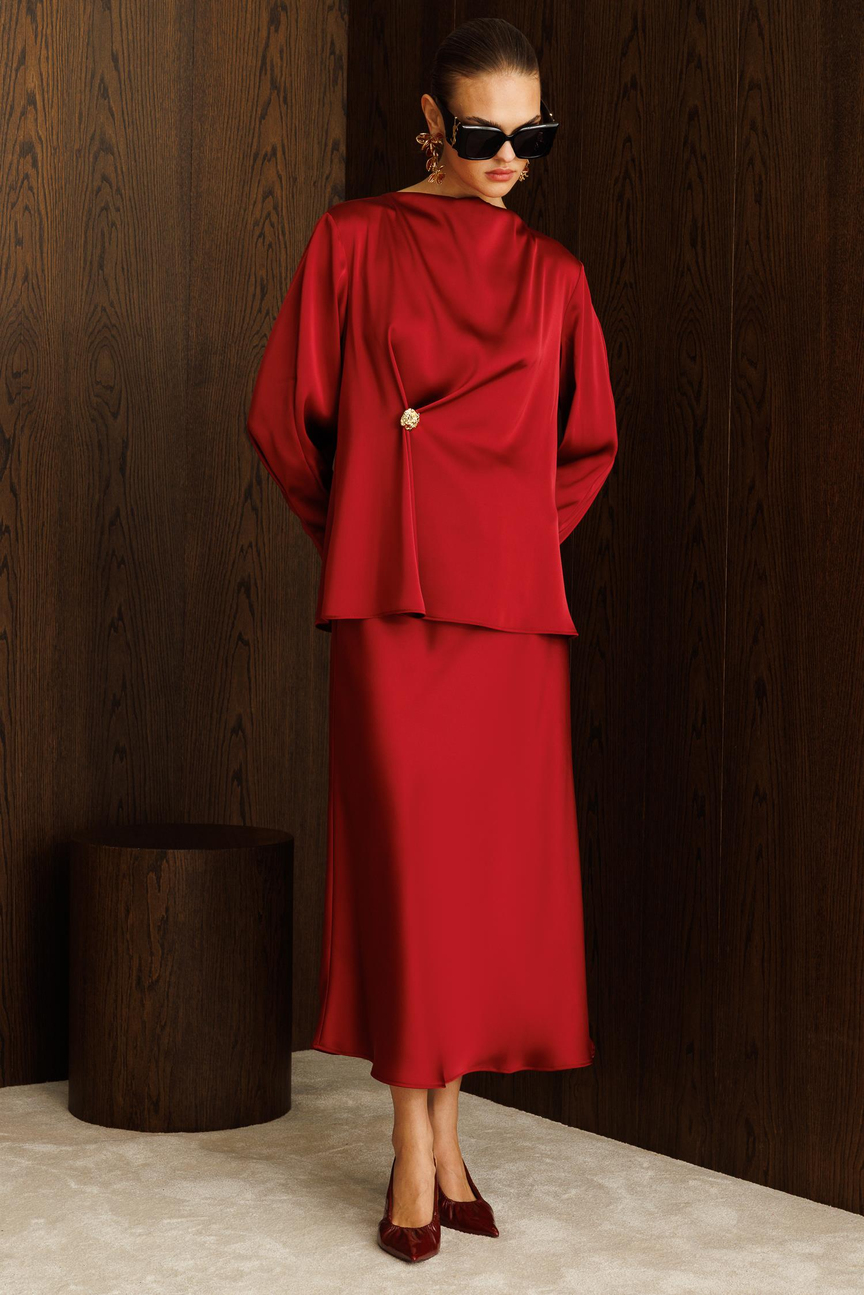 Saten Verev Etek BORDO