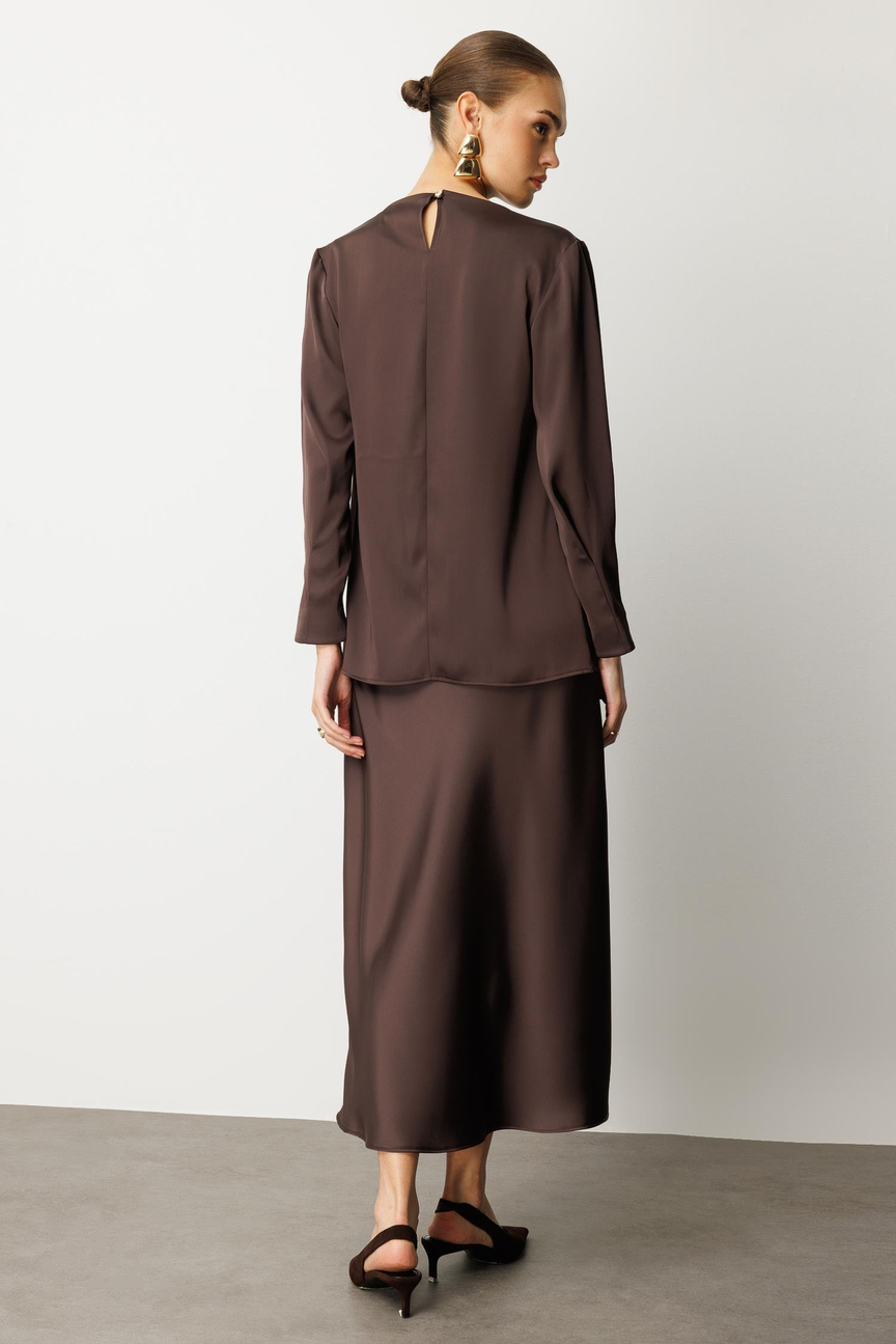 Saten Verev Etek KAHVE