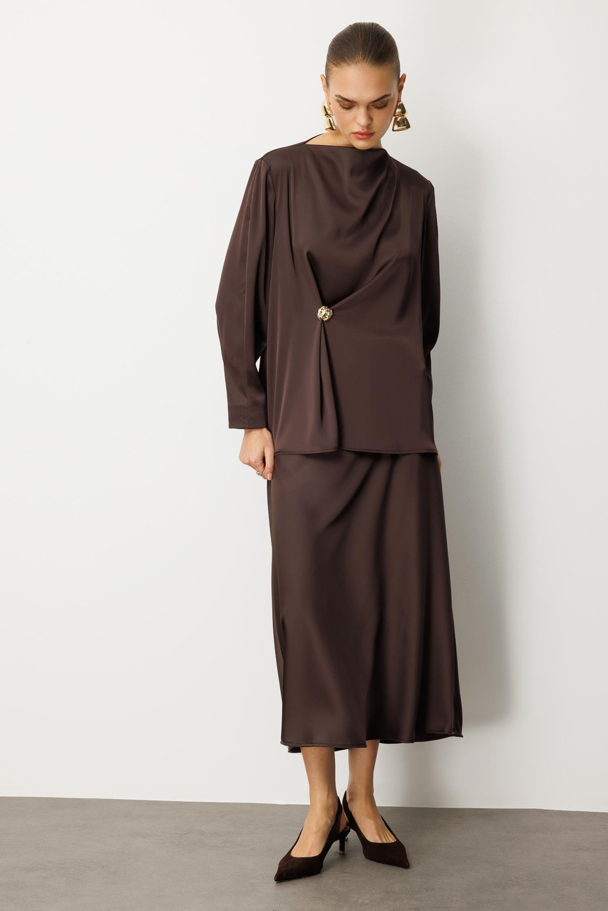 Saten Verev Etek KAHVE