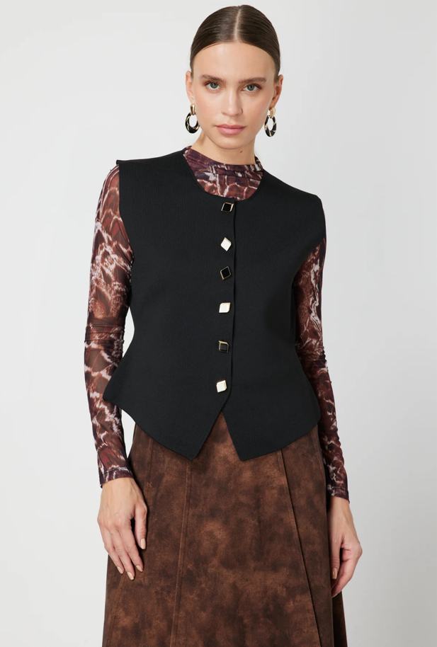 Crew Neck Button-Down Vest BLACK