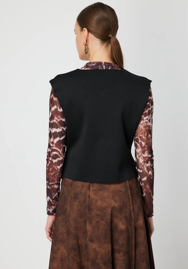 Crew Neck Button-Down Vest BLACK