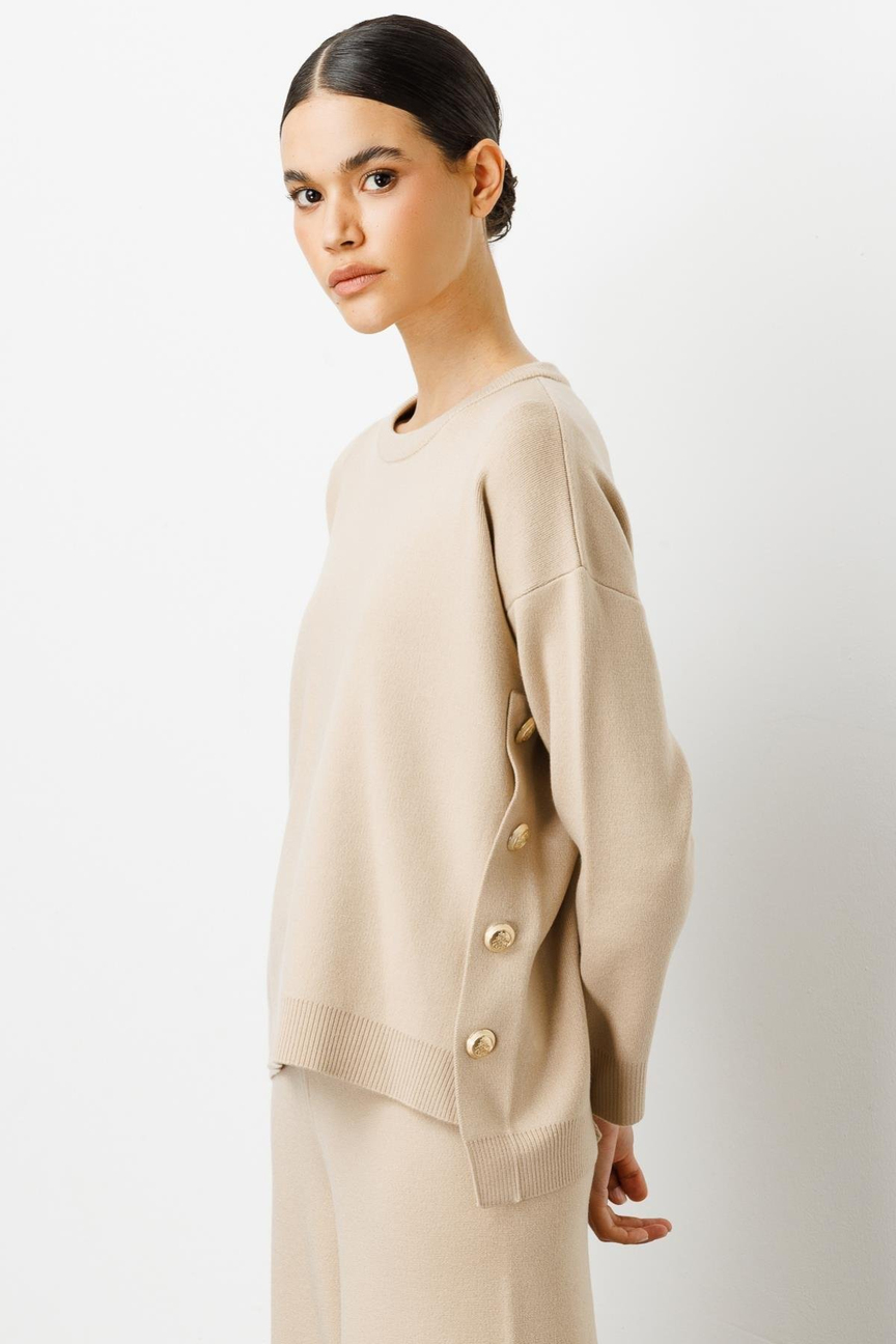 Sıfır Yaka Takma Kol Kazak BEJ