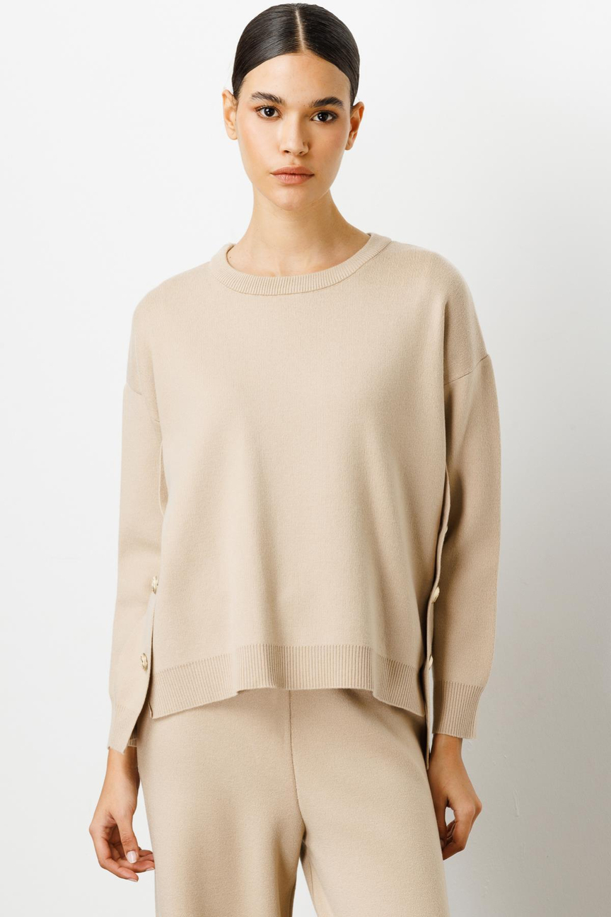 Sıfır Yaka Takma Kol Kazak BEJ