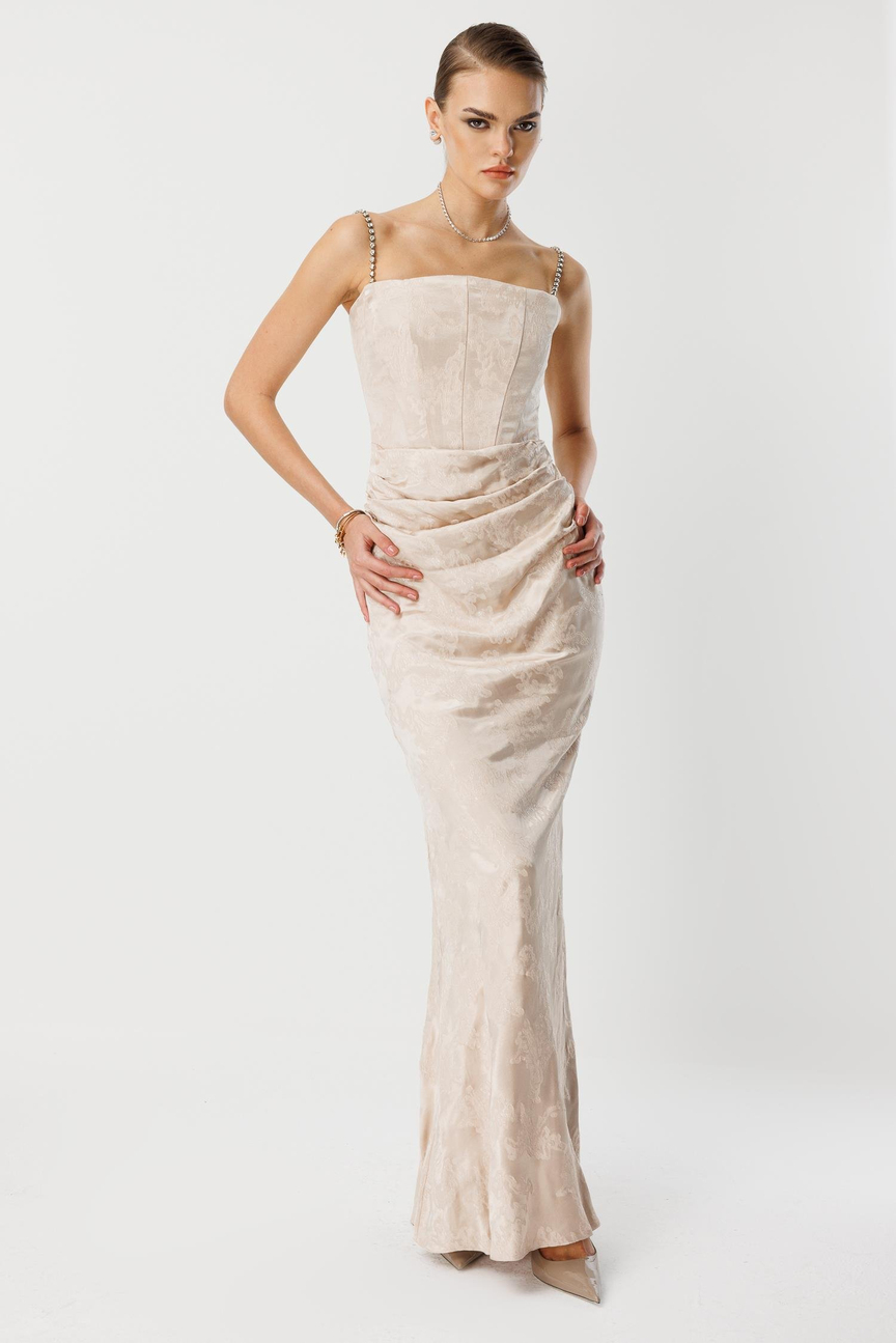 Straplez Jakar Elbise VİZON