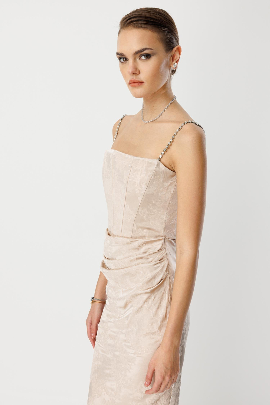 Straplez Jakar Elbise VİZON