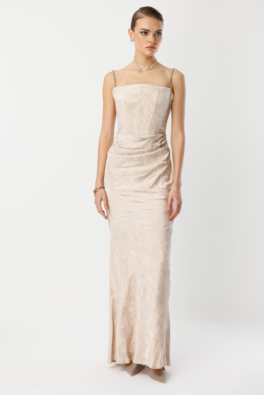 Straplez Jakar Elbise VİZON