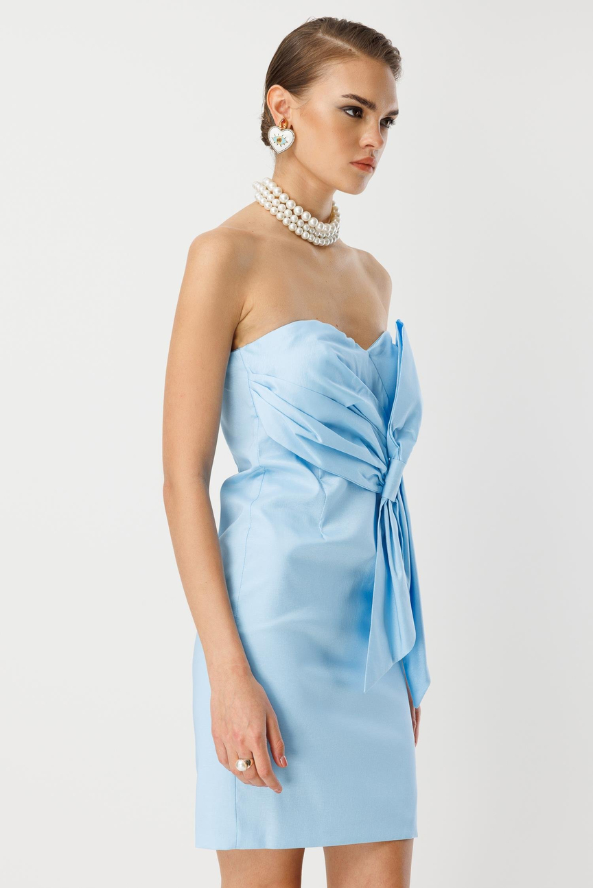 Tafta Fiyonk Detay Mini Elbise BEBE MAVİ