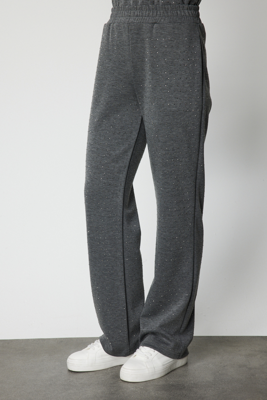 Tamamı Taşlı Bol Paça Eşofman Alt ANTRASİT