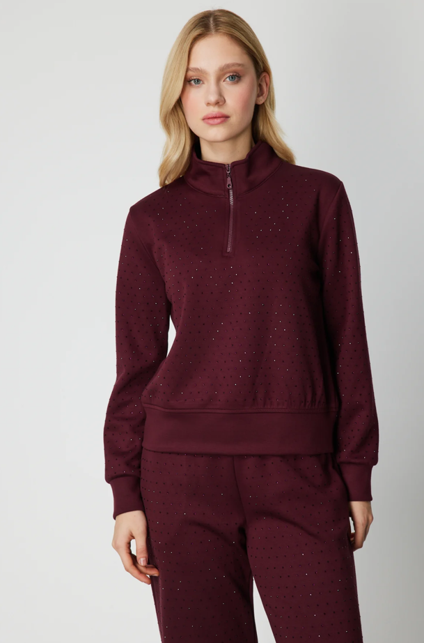 Tamamı Taşlı Bol Paça Eşofman Alt BORDO