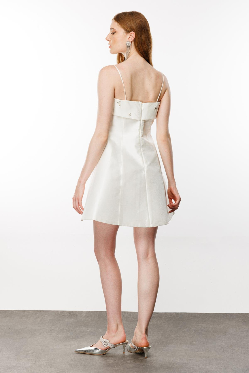 Thin Strappy Dress with Stone Accessories BEIGE