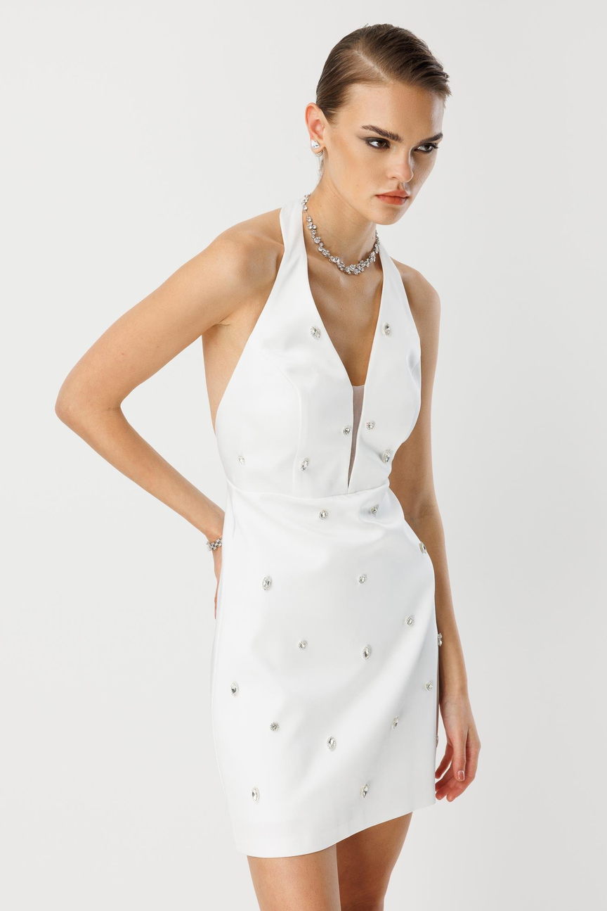 Stone Detail Mini Dress ECRU