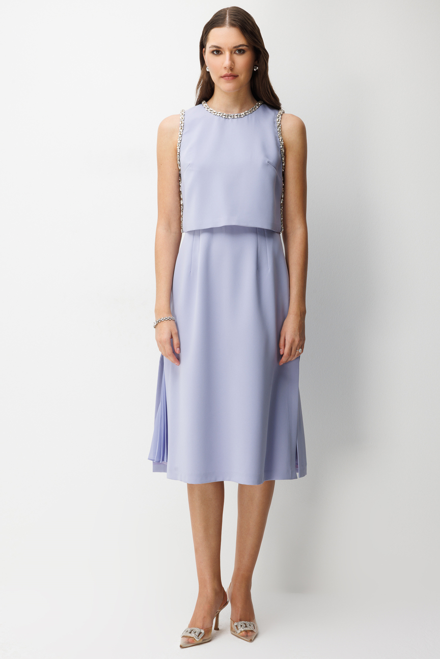 Taş İşlemeli Yelek & Elbise 2li Takım LİLA