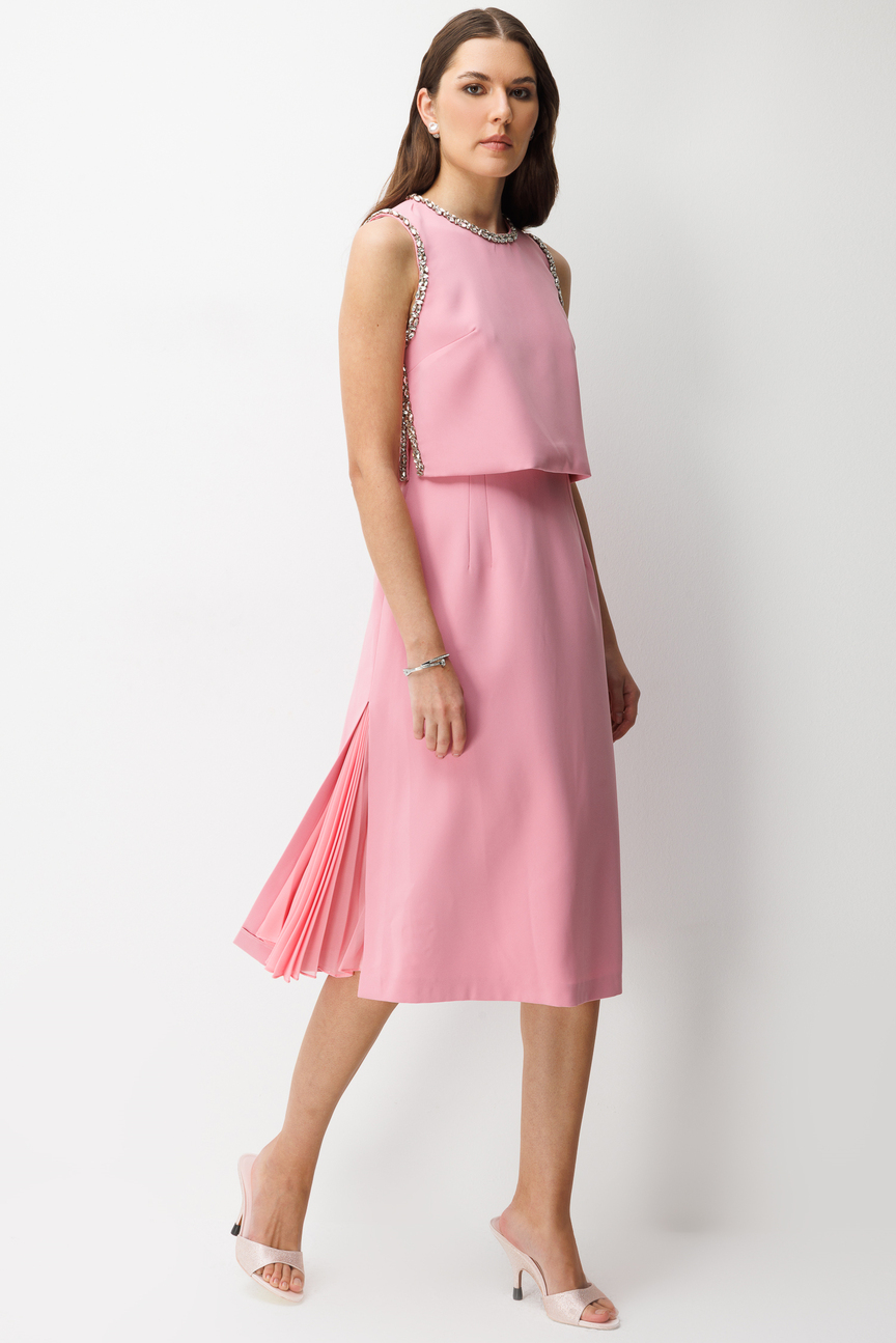 Taş İşlemeli Yelek & Elbise 2li Takım PUDRA