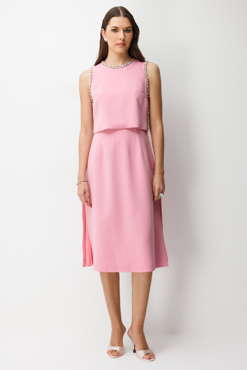 Taş İşlemeli Yelek & Elbise 2li Takım PUDRA