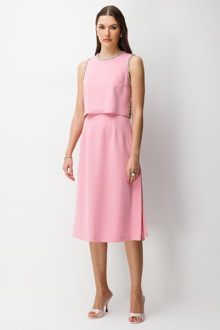 Taş İşlemeli Yelek & Elbise 2li Takım PUDRA