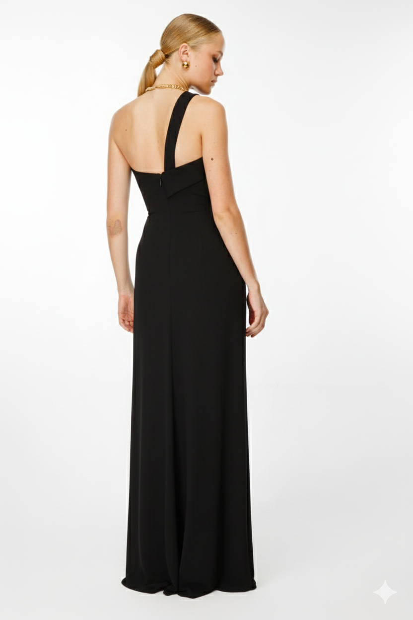 Tek Omuz Uzun Abiye SİYAH