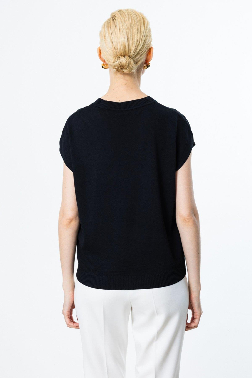 One Shoulder Window Glittery Short Sleeve Blouse BLACK