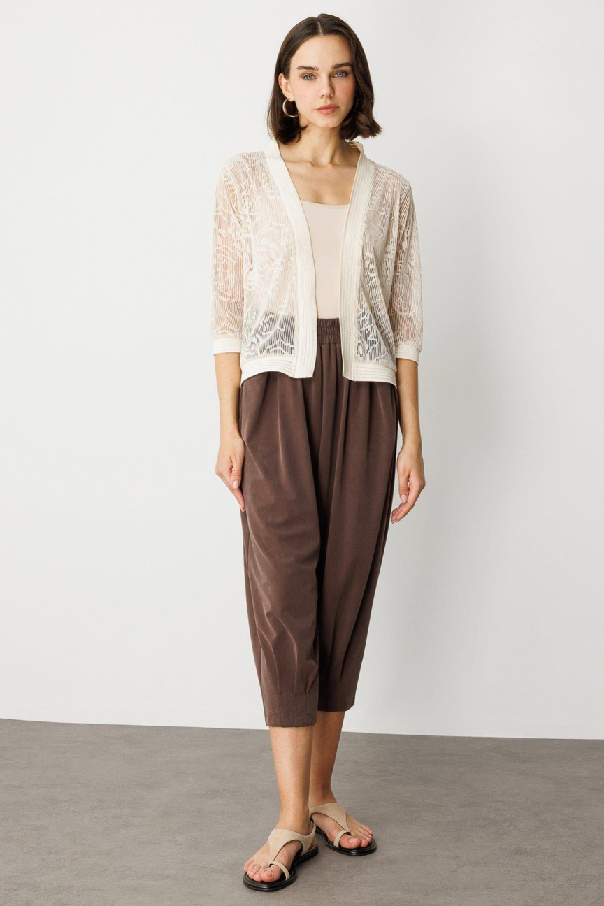 Transparan DantelliTransparent Lace Cardigan ECRUHırka EKRU