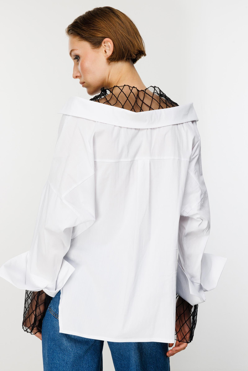 Tulle Embroidery Detail Shirt WHITE