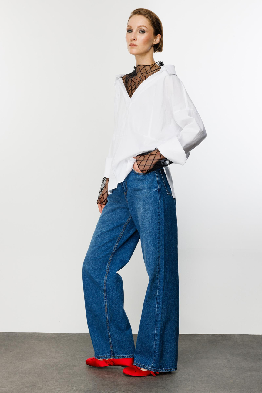 Tulle Embroidery Detail Shirt WHITE