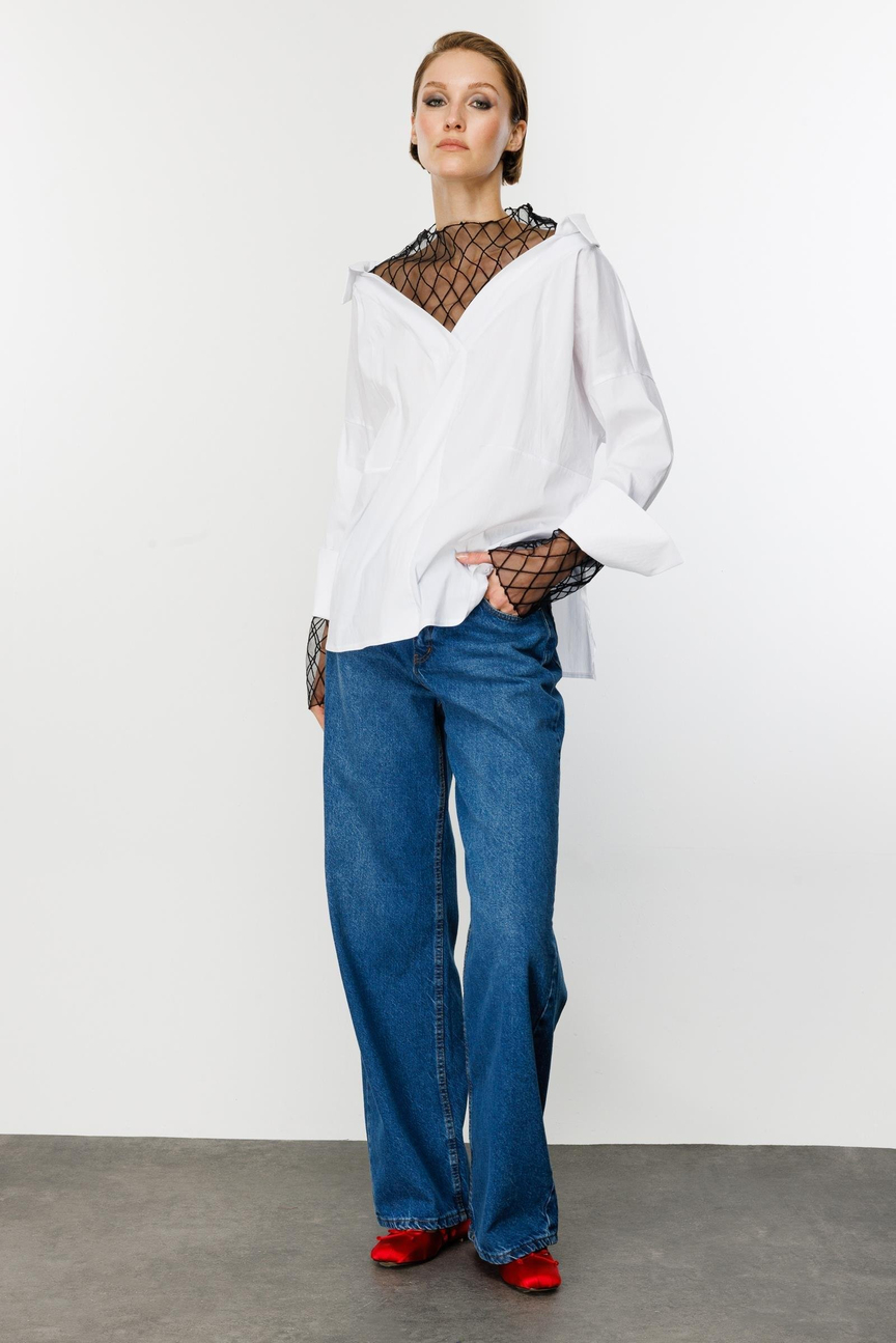 Tulle Embroidery Detail Shirt WHITE