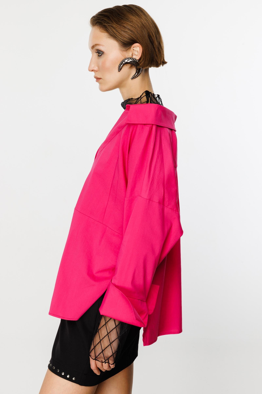 Tulle Embroidery Detail Shirt Fuchsia