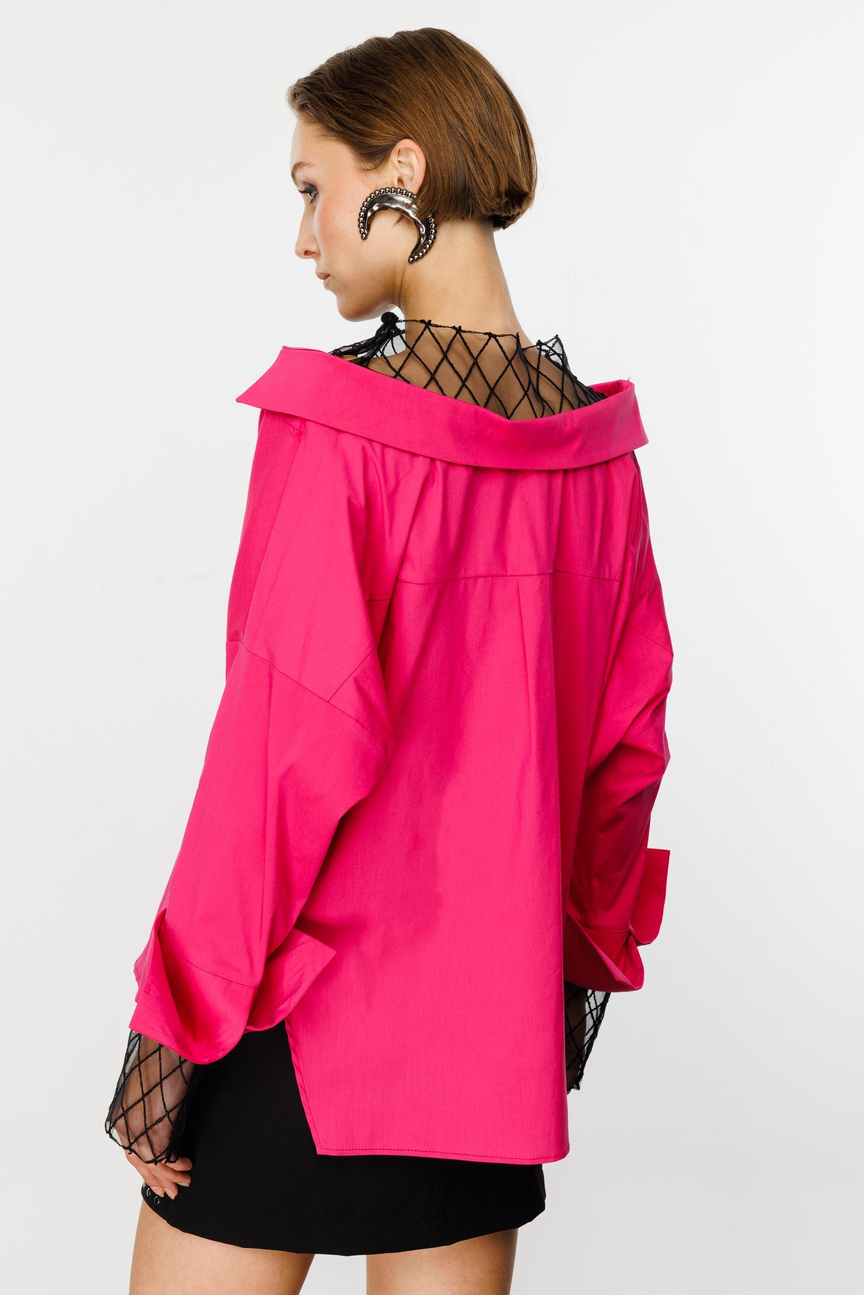 Tulle Embroidery Detail Shirt Fuchsia
