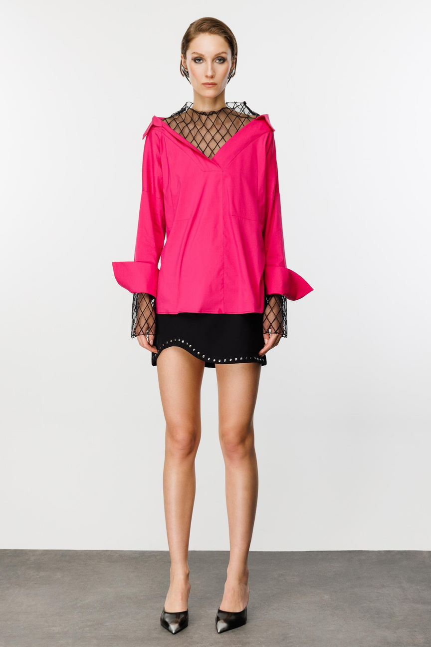Tulle Embroidery Detail Shirt Fuchsia