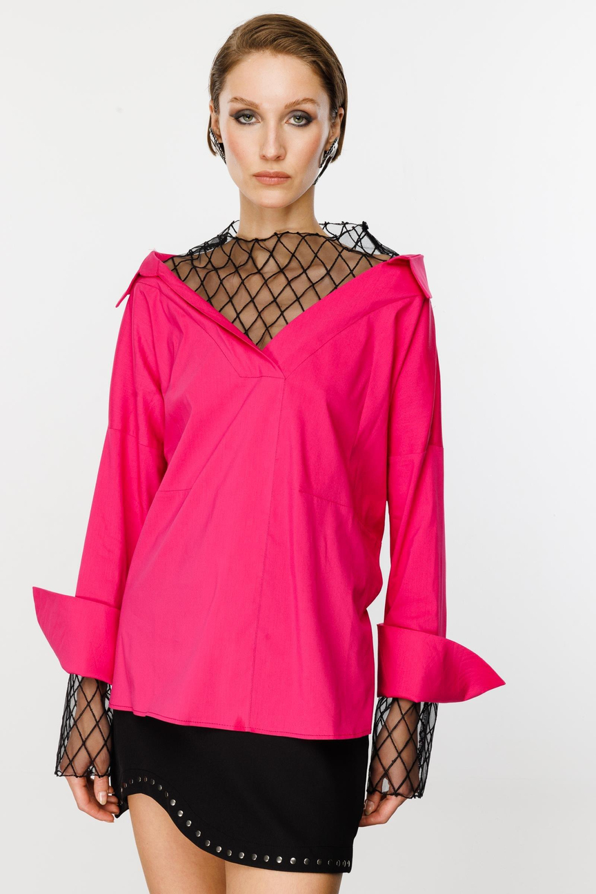Tulle Embroidery Detail Shirt Fuchsia