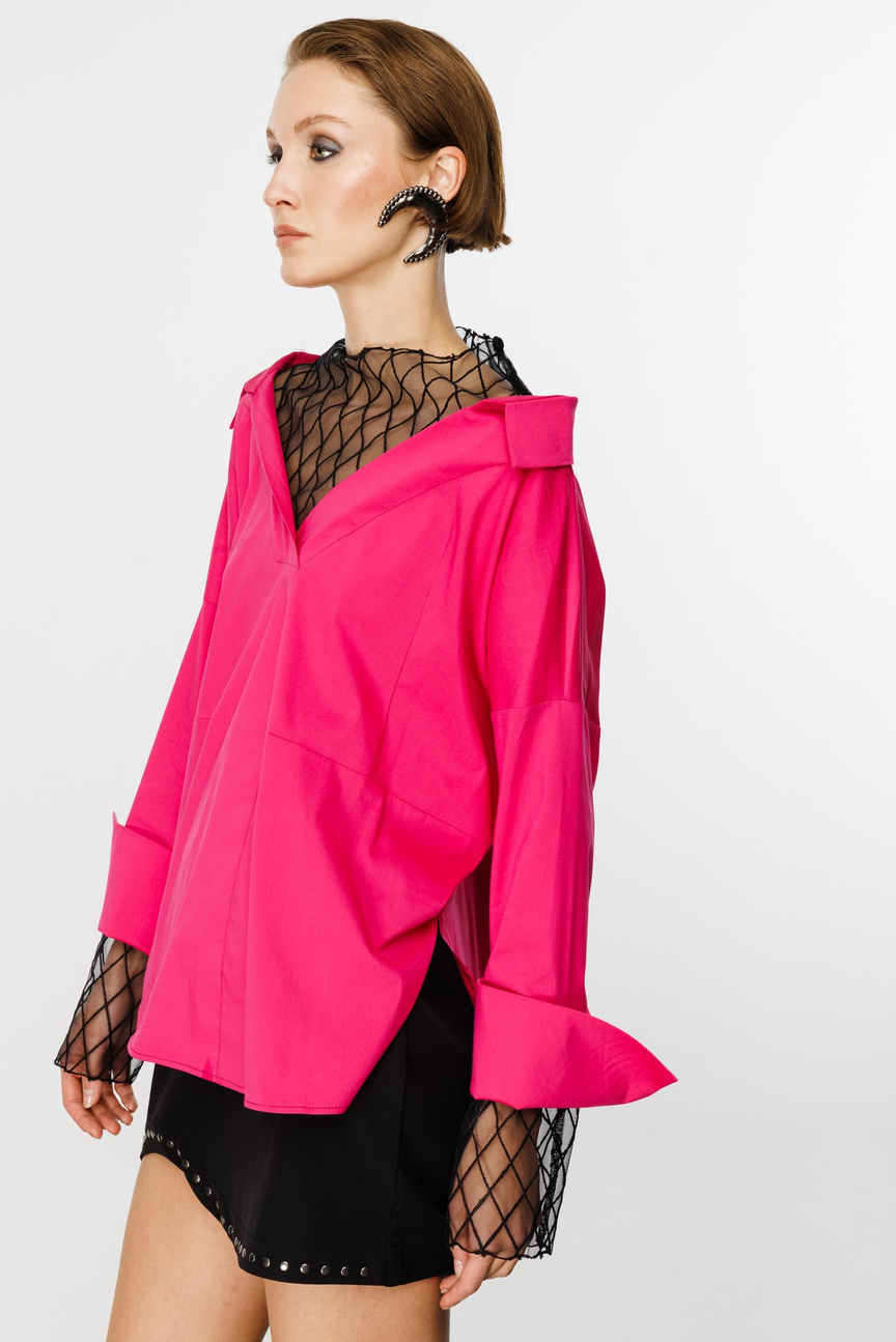 Tulle Embroidery Detail Shirt Fuchsia