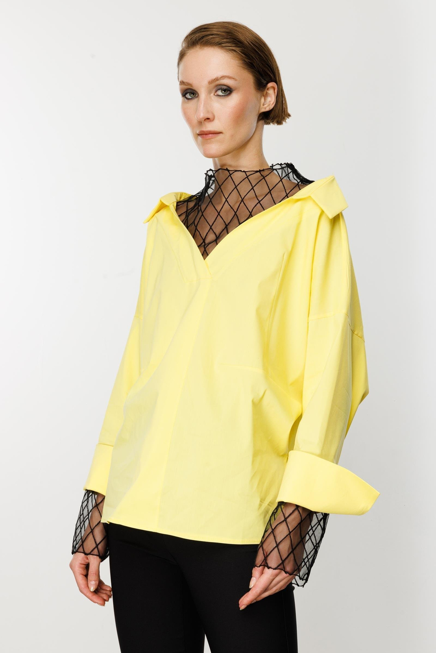 Tül Brode Detay Gömlek SARI