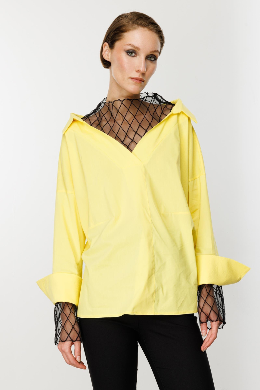 Tül Brode Detay Gömlek SARI