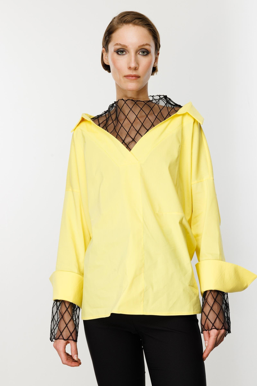 Tül Brode Detay Gömlek SARI