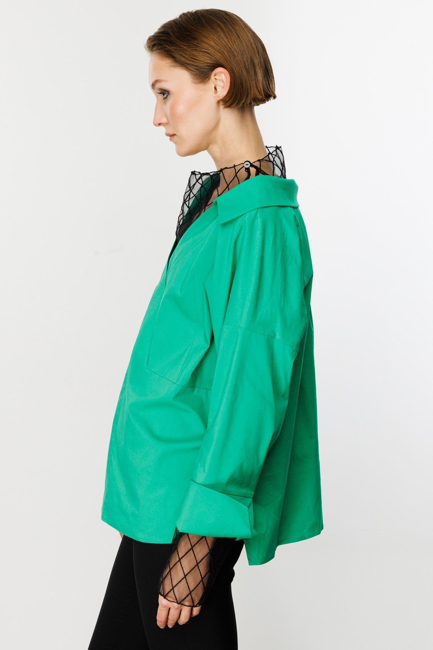 Tulle Embroidery Detail Shirt GREEN