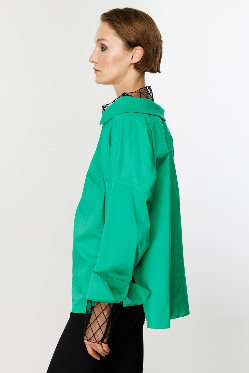 Tulle Embroidery Detail Shirt GREEN